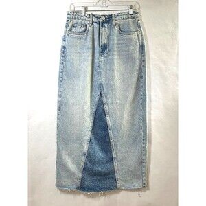 Blank NYC Either Way Jean Skirt Womens Size 27 Blue High Back Slit Raw Hem New